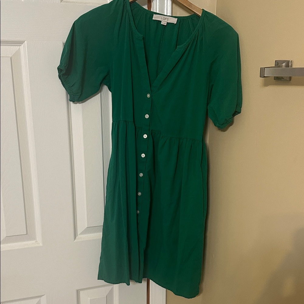LOFT Emerald Button-Front Mini Dress